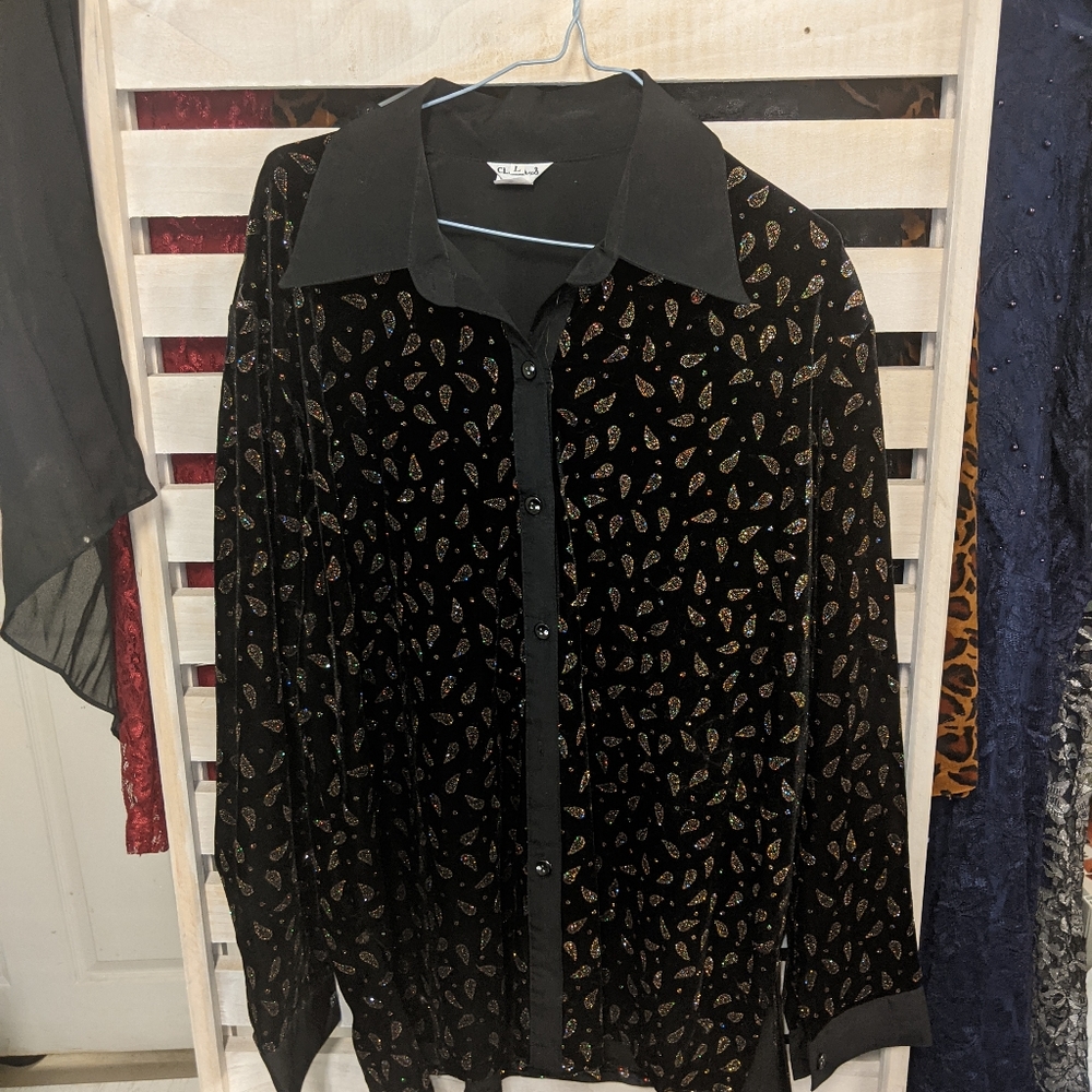 Stretchy glitter black top